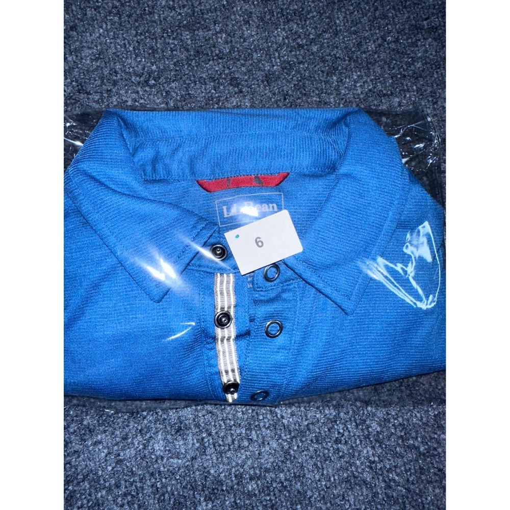 LL Bean Mens Blue Performance Polo Shirt Short Sleeve Snap Placket Medium Reg - Picture 6 of 6